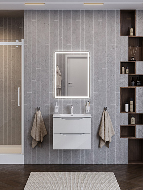 Тумба с керамической раковиной подвесная BelBagno МАРИНА-МИНИ2.0 (Marino-MINI-2.0) 50 Белый глянцевый, раковина BB-8099-3-50+Marino-MINI-2.0-500-2C-SO-BL-P