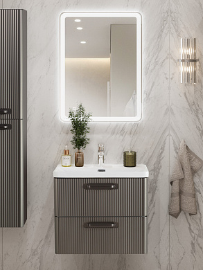 Тумба подвесная с керамической раковиной, Belbagno DUE, 50 см, Оружейная сталь DUE-500-2C-SO-GM-P+BB-8076-3-50+RS333MDN.4/160