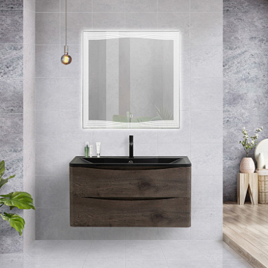 Тумба с черной раковиной из искусственного мрамора BelBagno Acqua 100 см Rovere Nature Grigio