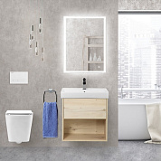 Тумба с керамической раковиной для ванной комнаты BelBagno NEON, 60 см, 1 ящик, Pino Bianco