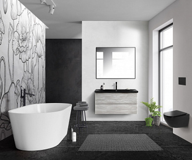 Тумба с черной раковиной из искусственного мрамора BelBagno Albano 100 см Rovere Vintage Bianco