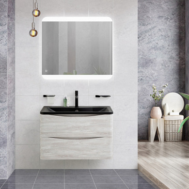 Тумба с черной раковиной из искусственного мрамора BelBagno Acqua 80 см Rovere Vintage Bianco