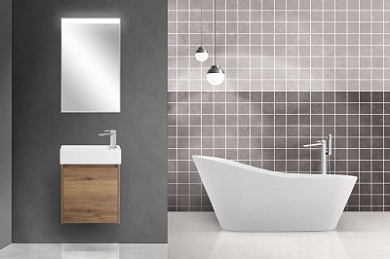 Тумба подвесная с керамической раковиной BelBagno KRAFT MINI 50 Rovere Tabacco, правосторонняя