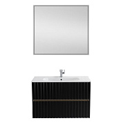 Тумба подвесная с керамической раковиной и LED подсветкой ручек Art&Max ELEGANT 90 см, черный матовый