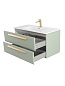 Тумба с раковиной подвесная CEZARES ECO-CER-N 100 Светло-зеленый матовый. Ручки cатиновое золото, раковина CZR-8095-100+ECO-CER-N-1000-2C-SO-VDO-P+RS156SG.3/512