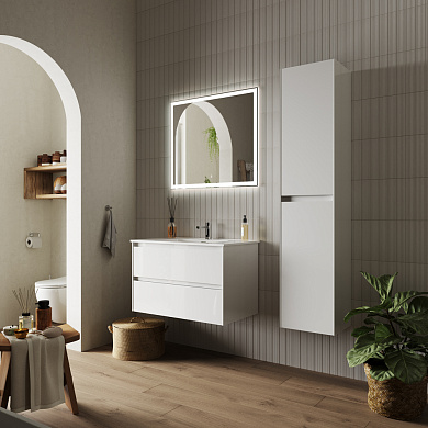 Тумба с керамической раковиной подвесная, SANCOS Cento, 80 см белый глянец CN80W+CN7005