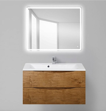 Тумба подвесная с раковиной из литьевого мрамора для ванной комнаты Belbagno Marino-H60 100 см Rovere Nature