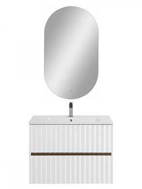 Тумба подвесная с керамической раковиной, Art&Max ELEGANT, 80 см белый глянцевый AM-ELEGANT-800-2C-SO-BL-LED-P+AM7110-80