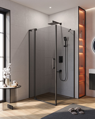 Душевой уголок CEZARES SLIDER-AH-1-90-100/110-GRIGIO-NERO тонированное стекло, профиль черный матовый