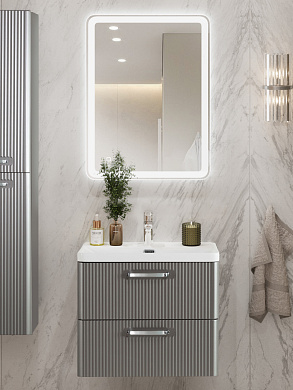 Тумба подвесная с керамической раковиной, Belbagno DUE, 50 см, Сатин DUE-500-2C-SO-SAT-P+BB-8076-3-50+RS333CP.4/160