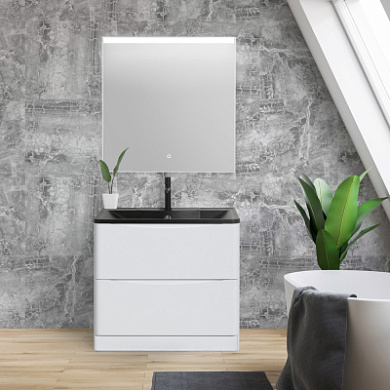 Тумба напольная с черной раковиной из искусственного мрамора BelBagno Acqua 100 см Bianco Lucido