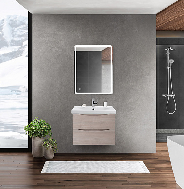 MARINO-CER База с керамической раковиной подвесная, Rovere Grigio, MARINO-CER-600-2C-SO-RG-P/BB-0320-60-LVB