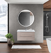 MARINO-CER База с керамической раковиной подвесная, Rovere Grigio, MARINO-CER-1000-2C-SO-RG-P/BB-0324-100-LVB
