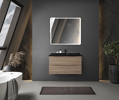 Тумба с раковиной подвесная BelBagno Marino 800, Rovere Bianco, 800x450x500, MARINO-800-2C-SO-WO-P/BB800/450-LV-ART-AST-NERO