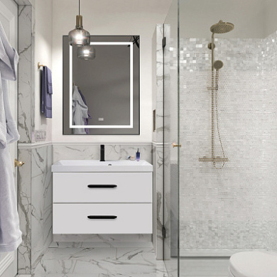 Тумба подвесная с раковиной из литьевого мрамора BelBagno AURORA 90 Bianco Lucido
