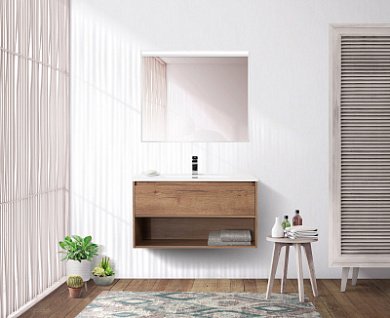 Тумба с керамической раковиной для ванной комнаты BelBagno KRAFT 90 Rovere Tabacco