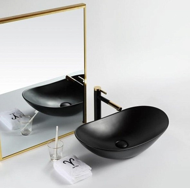 Раковина накладная керамическая, чёрная матовая Belbagno BB1404-H301