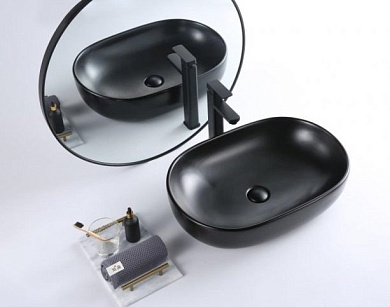 Раковина накладная керамическая черная матовая Belbagno BB1084-H301
