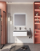 Тумба подвесная с  раковиной из искусственного мрамора, CEZARES SLIDER, 80 см Bianco Opaco SLIDER-800-1C-SO-BO+CZR-800/480-LV-MR-PRS