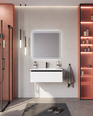 Тумба подвесная с  раковиной из искусственного мрамора, CEZARES SLIDER, 80 см Bianco Opaco SLIDER-800-1C-SO-BO+CZR-800/480-LV-MR-PRS