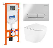 Унитаз подвесной с сиденьем BelBagno UNO BB3105CHR/SC + Система инсталляции для унитазов BelBagno BB002-80 с кнопкой смыва BB005-PR-CH