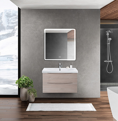 MARINO-CER База с керамической раковиной подвесная, Rovere Grigio, MARINO-CER-700-2C-SO-RG-P/BB-0321-70-LVB