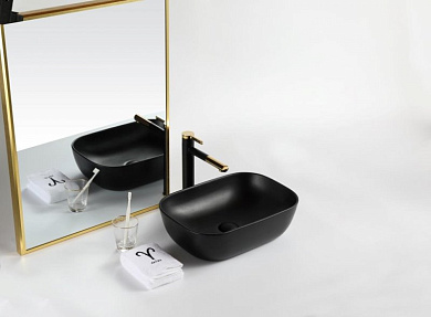Раковина накладная керамическая, чёрная матовая Belbagno BB1302-H301