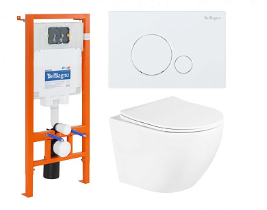 Унитаз подвесной с сиденьем BelBagno UNO BB3105CHR/SC + Система инсталляции для унитазов BelBagno BB002-80 с кнопкой смыва BB014-SR-BIANCO