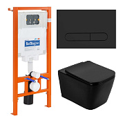 Унитаз подвесной BelBagno ARDENTE-C BB3202CHR-MB+BB3202SC-MB + Система инсталляции для унитазов BelBagno BB002-80 с кнопкой смыва BB007-PR-NERO.M