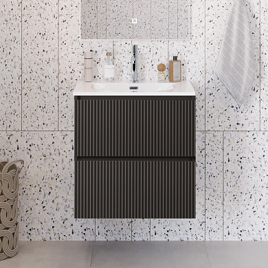 Тумба с раковиной подвесная BelBagno UNO-MINI-700-2C-SO-GSO Темно-серый матовый, раковина белая BB-8099-3-70