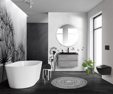 Тумба с черной раковиной из искусственного мрамора BelBagno Albano 80 см Cemento Verona Grigio