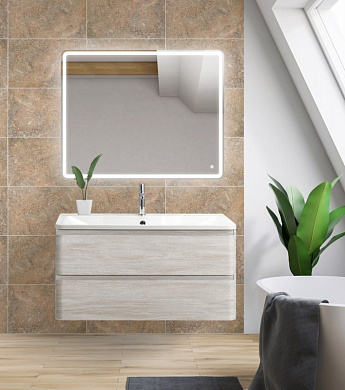 Тумба с раковиной из искусственного мрамора для ванной комнаты BelBagno Albano 100 см Rovere Vintage Bianco