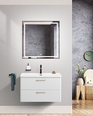 Тумба подвесная с керамической раковиной, Belbagno DUE, 80 см Белый металлик DUE-800-2C-SO-BM-P+RS006SN.4/160+BB-8076-3-80
