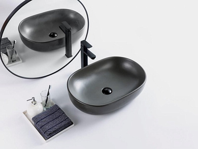 Раковина накладная керамическая серая матовая Belbagno BB1084-H311