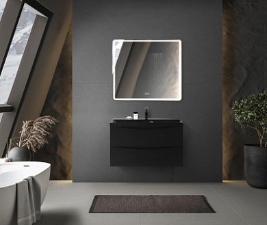 Тумба подвесная с черной раковиной из литьевого мрамора BelBagno MARINO 90 Nero Lucido