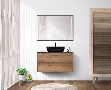 Тумба подвесная со столешницей и накладной раковиной BelBagno KRAFT 90 Rovere Tabacco