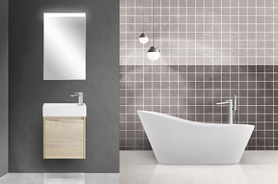 Тумба подвесная с керамической раковиной BelBagno KRAFT MINI 50 Galifax Bianco, правосторонняя