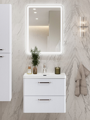 Тумба подвесная с керамической раковиной, Belbagno DUE, 50 см Bianco Lucido DUE-500-2C-SO-BL-P+RS333MBSN.4/160+BB-8076-3-50