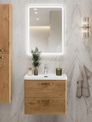 Тумба подвесная с керамической раковиной, Belbagno DUE, 50 см Rovere Nature DUE-500-2C-SO-RN-P+RS333MBSN.4/160+BB-8076-3-50