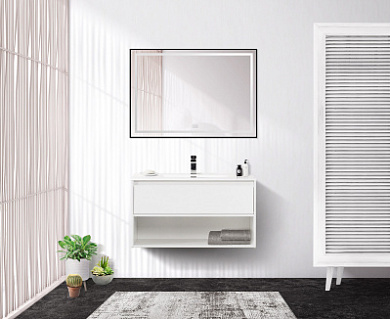 Тумба с керамической раковиной для ванной комнаты BelBagno KRAFT 90 Bianco Opaco