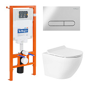 Унитаз подвесной BelBagno SFERA-R BB046CHR с сиденьем BB2111SC + Система инсталляции для унитазов BelBagno BB002-80 с кнопкой смыва BB005-PR-CHROME