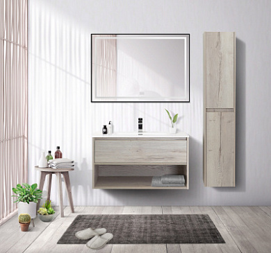 Тумба подвесная с керамической раковиной BelBagno KRAFT 80 Rovere Galifax Bianco