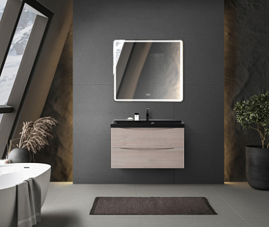Тумба подвесная с черной раковиной из литьевого мрамора BelBagno MARINO 90 Rovere Grigio