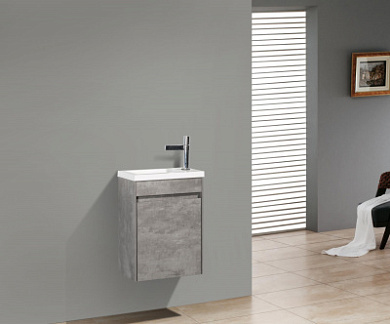 Тумба подвесная с раковиной из литьевого мрамора BelBagno PIETRA MINI 46-L Stucco Cemento, левосторонняя