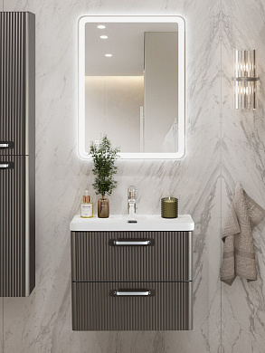 Тумба подвесная с керамической раковиной, Belbagno DUE, 50 см, Оружейная сталь DUE-500-2C-SO-GM-P+BB-8076-3-50+RS333CP.4/160