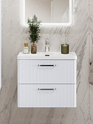 Тумба подвесная с керамической раковиной, Belbagno DUE, 60 см Bianco Lucido DUE-600-2C-SO-BL-P+BB-8076-3-60+RS333MBSN.4/160