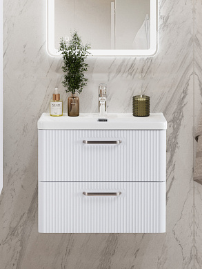 Тумба подвесная с керамической раковиной, Belbagno DUE, 60 см Bianco Lucido DUE-600-2C-SO-BL-P+BB-8076-3-60+RS333MBSN.4/160