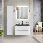 Тумба с черной раковиной из искусственного мрамора BelBagno Acqua 80 см Bianco Lucido