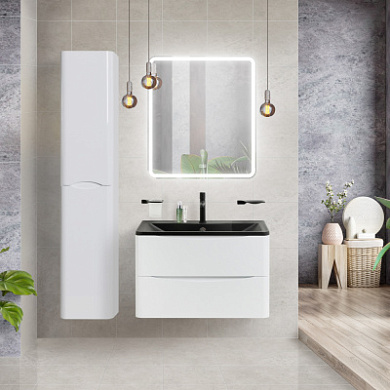 Тумба с черной раковиной из искусственного мрамора BelBagno Acqua 80 см Bianco Lucido