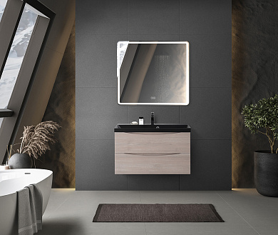 Тумба с раковиной подвесная BelBagno Marino 800, Rovere Grigio, 800x450x500, MARINO-800-2C-SO-RG-P/BB800/450-LV-ART-AST-NERO